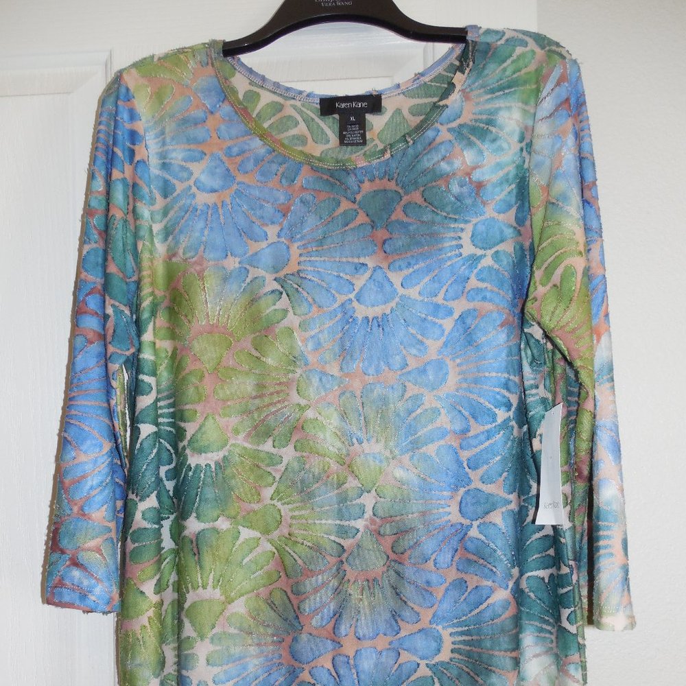 Karen Kane Tie Dye burnout shirttail top abstract floral NWT Sz XL